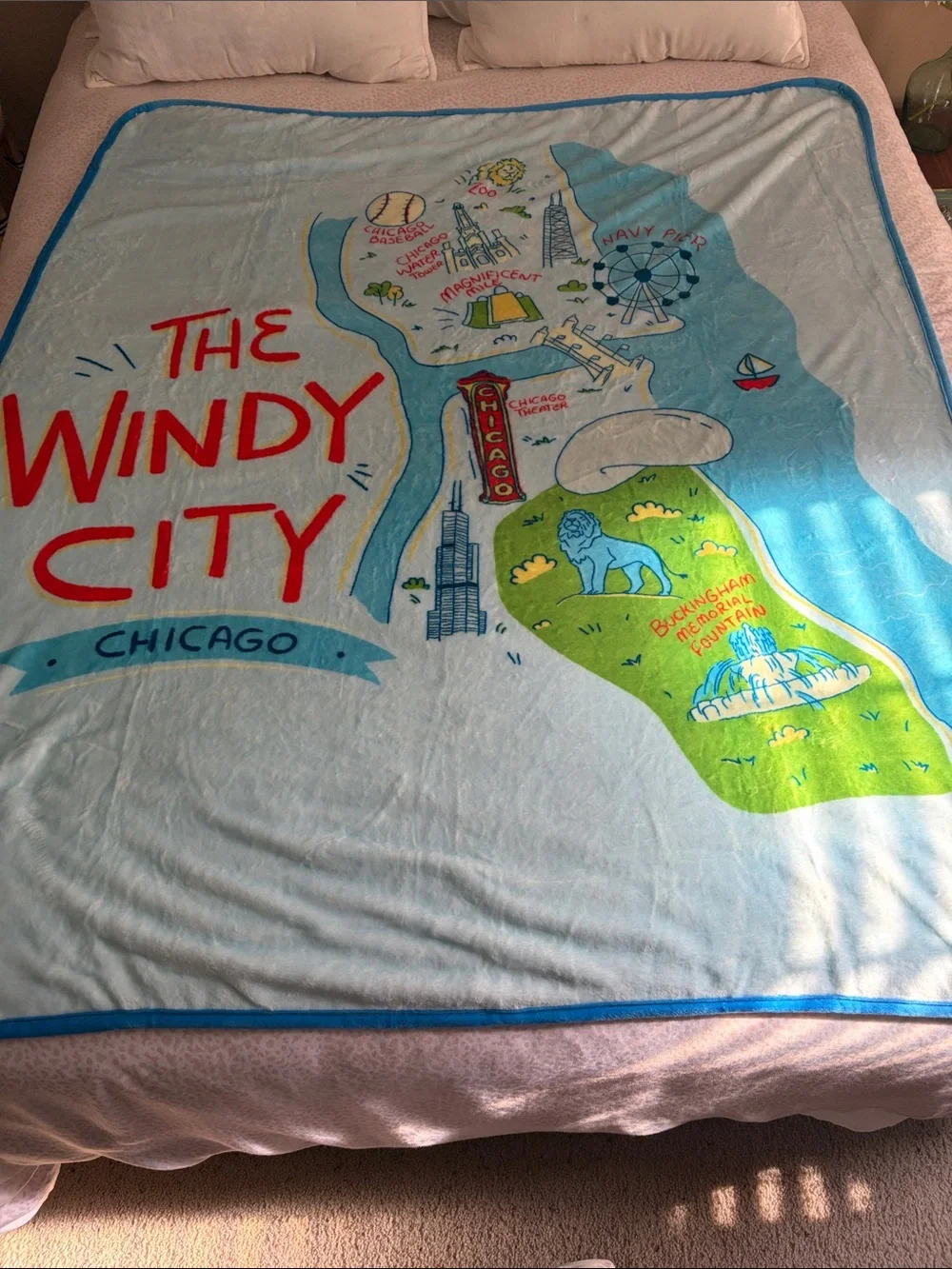The Windy City Light Blue Chicago Plush Throw Blanket